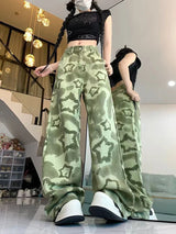 Women Green Star Camouflage High Street Jeans