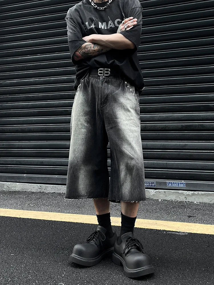 Gradient Rugged Look Washed Denim Jorts