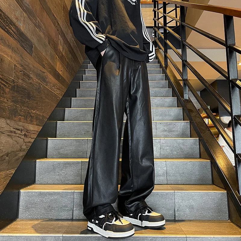 Casual Wide Leg PU Motorcycle Leather Pants