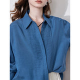 French Style Navy Blue Blouse Shirt