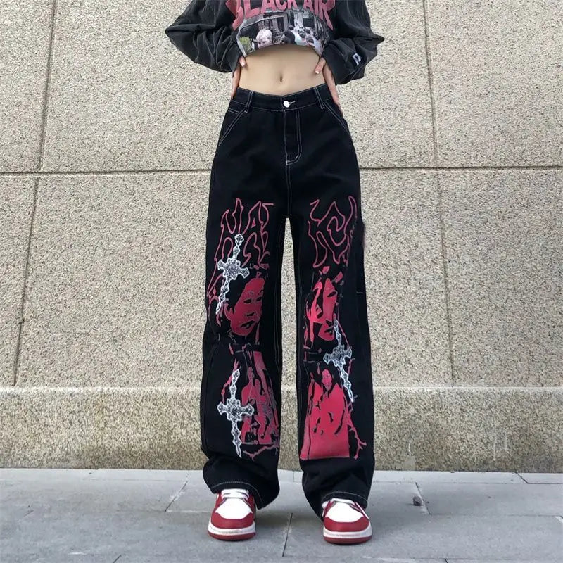 Y2K Streetwear Black Hip Hop Oversize Jeans