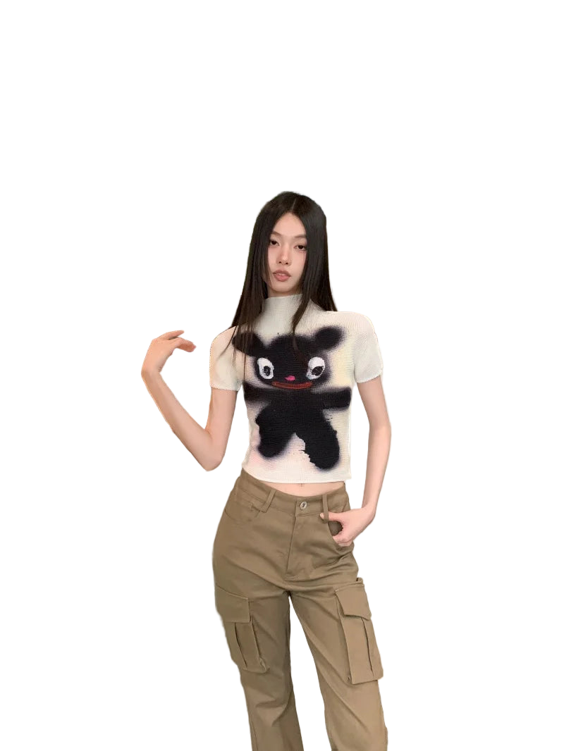 Y2K Cute Pleated Crop Top