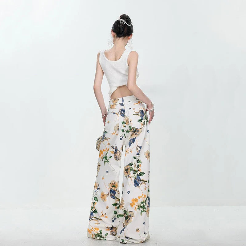 Jean d'été à fleurs style américain vintage