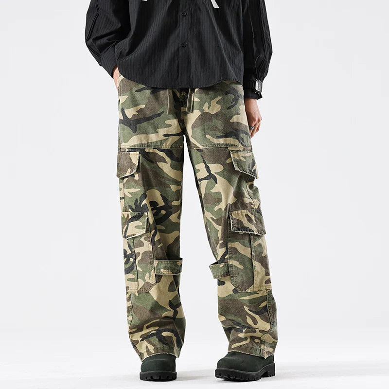 Streetwear Elastic Waist Vintage Camo Cargo Pants