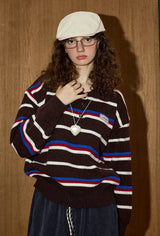 Retro Chic Oversized Striped Polo Sweater