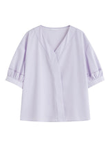 Chemise d'été classique et décontractée à col en V en lin pour femme
