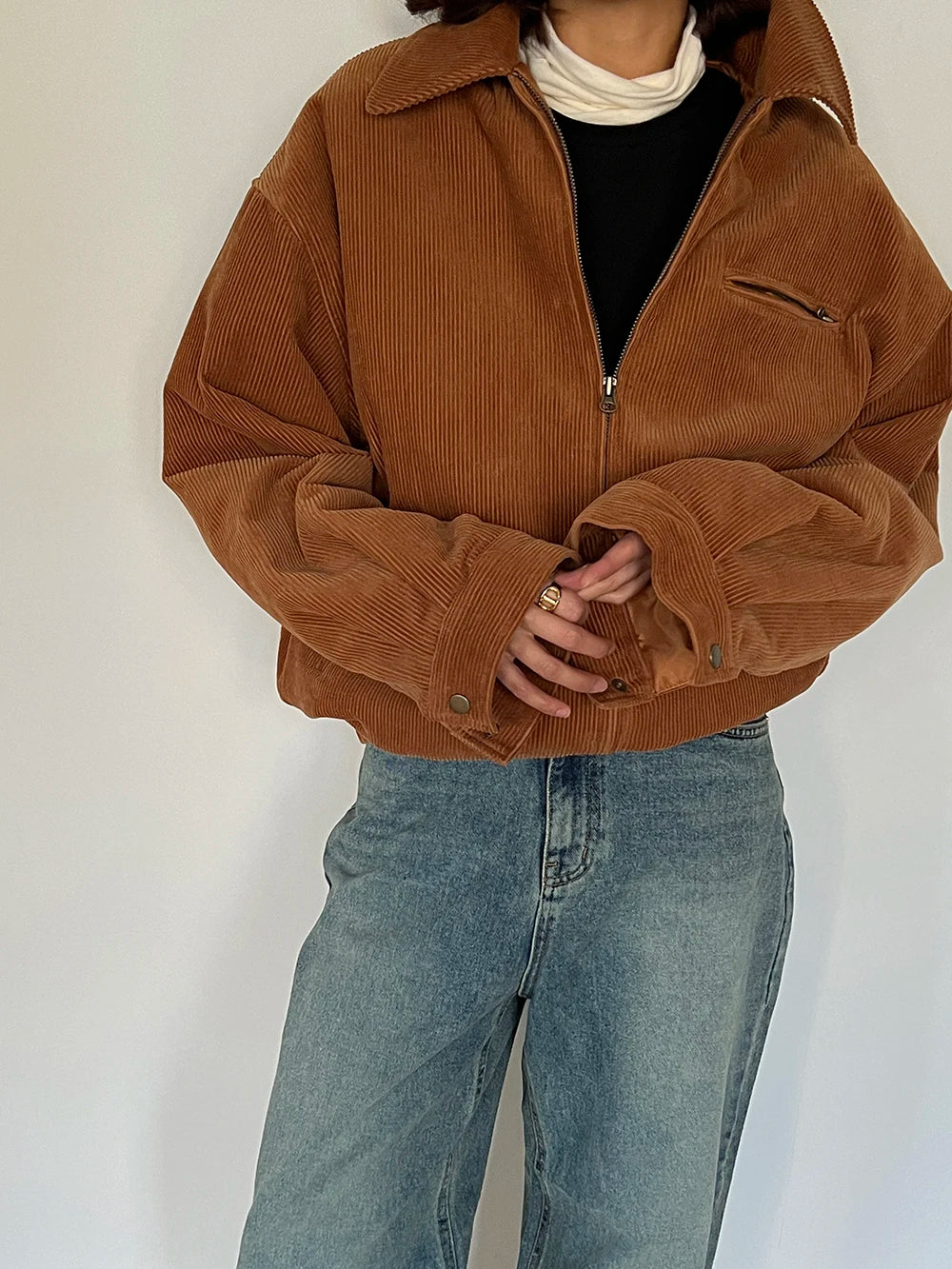 Cordjacke im Vintage-Stil mit Reißverschluss