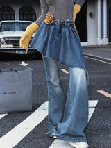 Streetwear American Long Tail Flared Denim Jeans