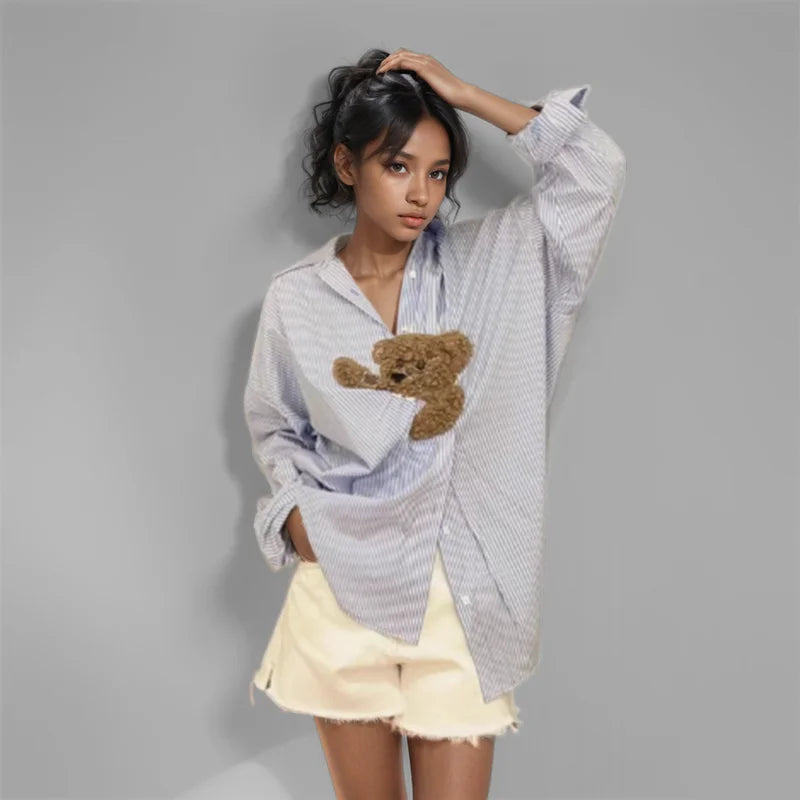 Chemise ample à rayures style dessin animé pour femme