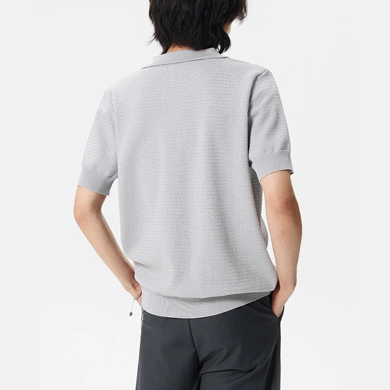 伸縮性のあるヴィンテージ風レトロニットジャカードポロTシャツ
