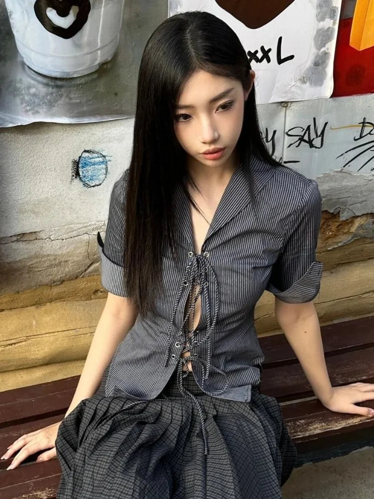 Chemise boutonnée à nouer sur le devant