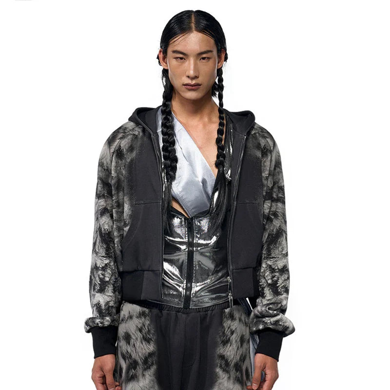 Leopard Streetwear Print Zip-Up Hoodied Sweatshirt