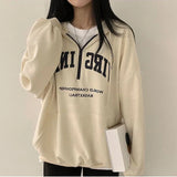 Cozy Zip-Up Letter Print Half Zipper Hoodie