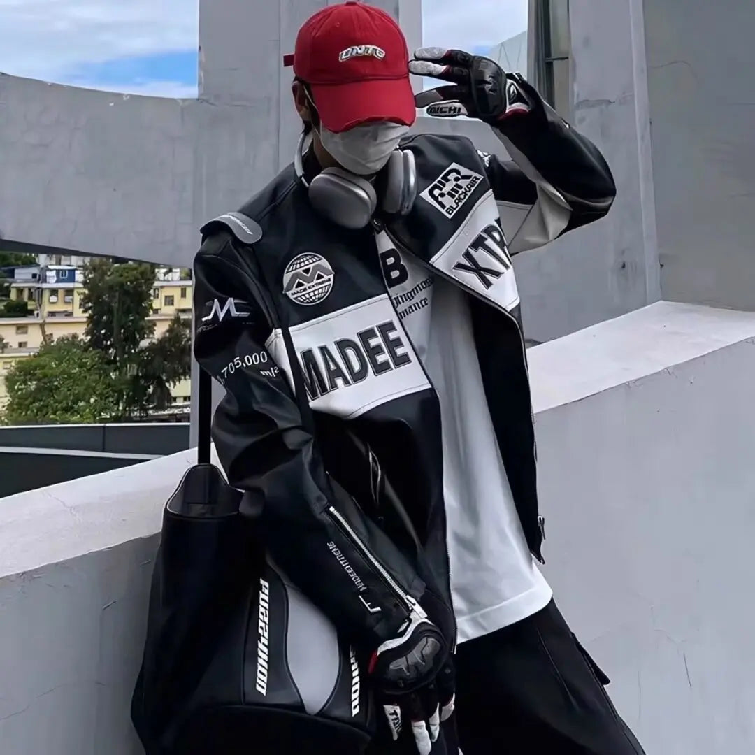 Streetwear Retro Loose High Street Varsity Leather Jacket