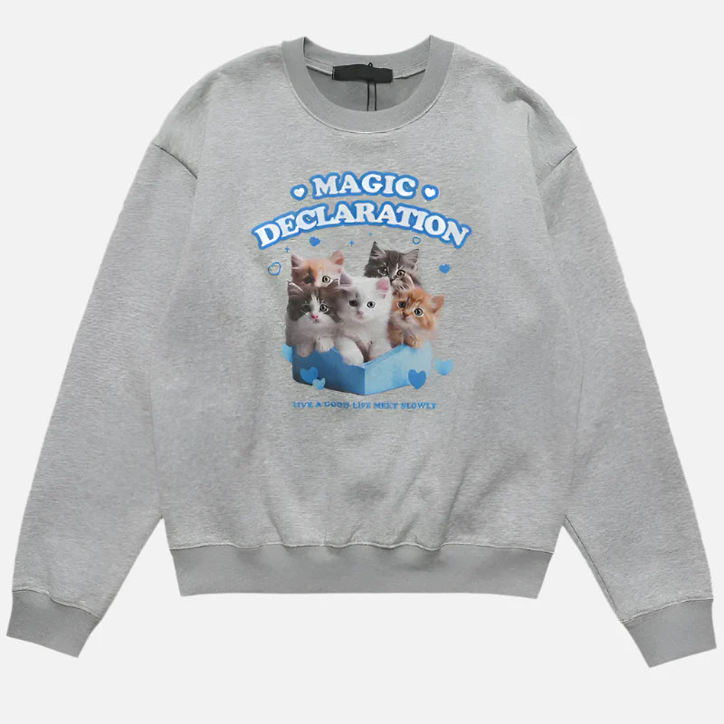 Cute Cat Heart Graphic Fleece Shirt