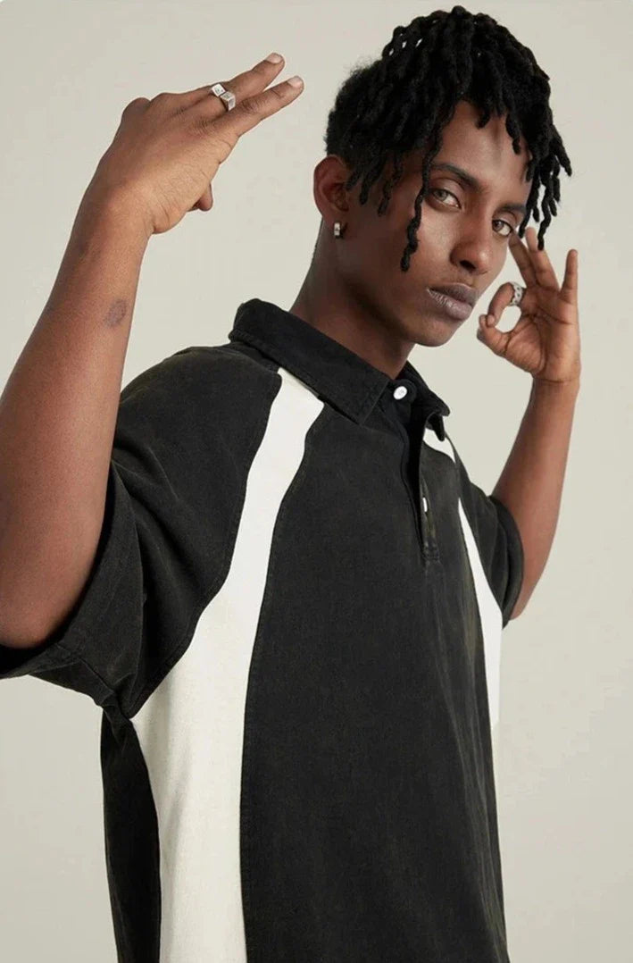 Y2k Washed Contrast Color Polo T-shirt