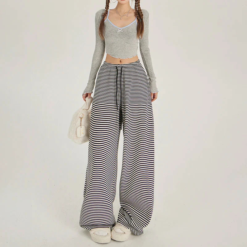 Damen Winter Casual Gestreifte High Waist Jogginghose