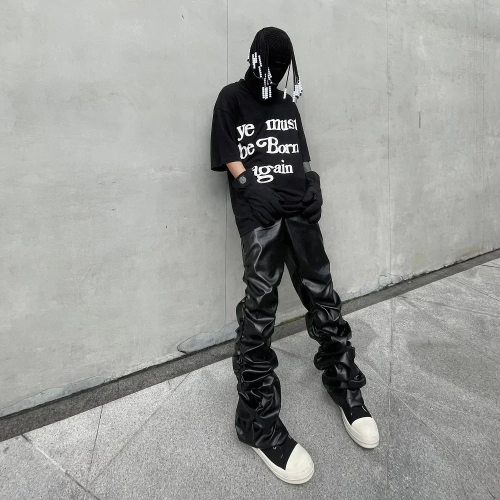 Breathable Stylish Pleated Leather Motorcycle Pants