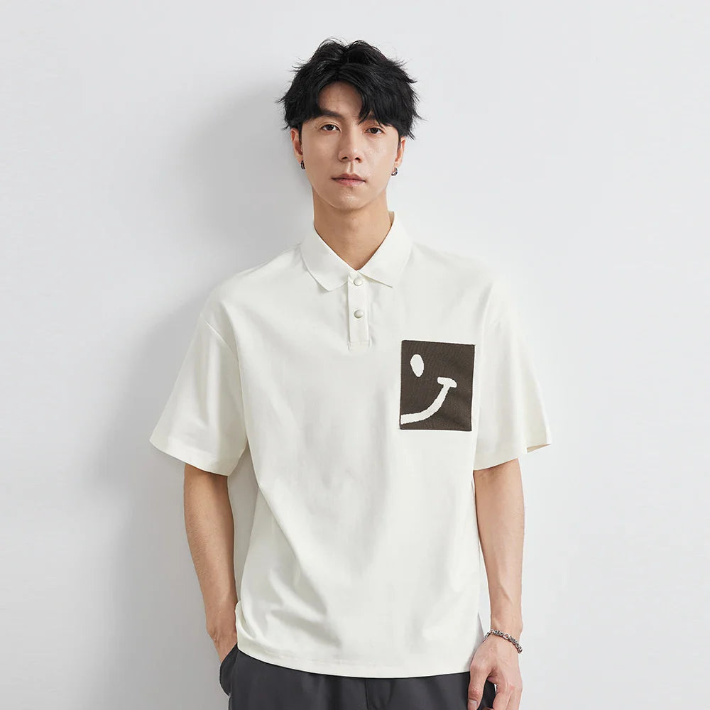 Polo-Sommer-T-Shirt mit farbigem Smiley-Cartoon-Motiv
