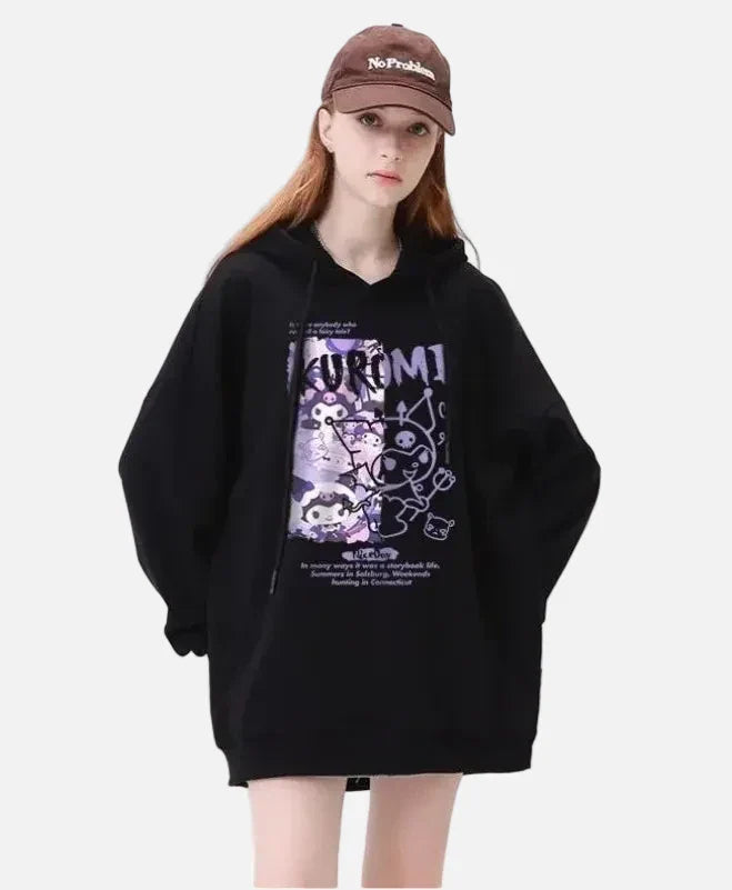 Relaxed Fit Kuromi Printed Loose Hoodie
