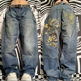 Y2K Embroidered Wide-Leg Jeans