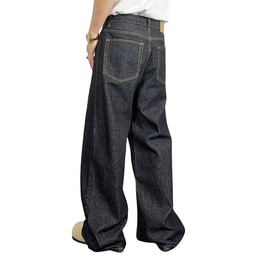 Strapazierfähige Y2K-Jeans aus gewaschenem Raw Denim mit weitem Bein