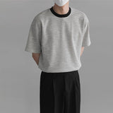 Lässiges, luxuriöses T-Shirt im koreanischen Stil mit strukturierter Oberfläche und Rundhalsausschnitt