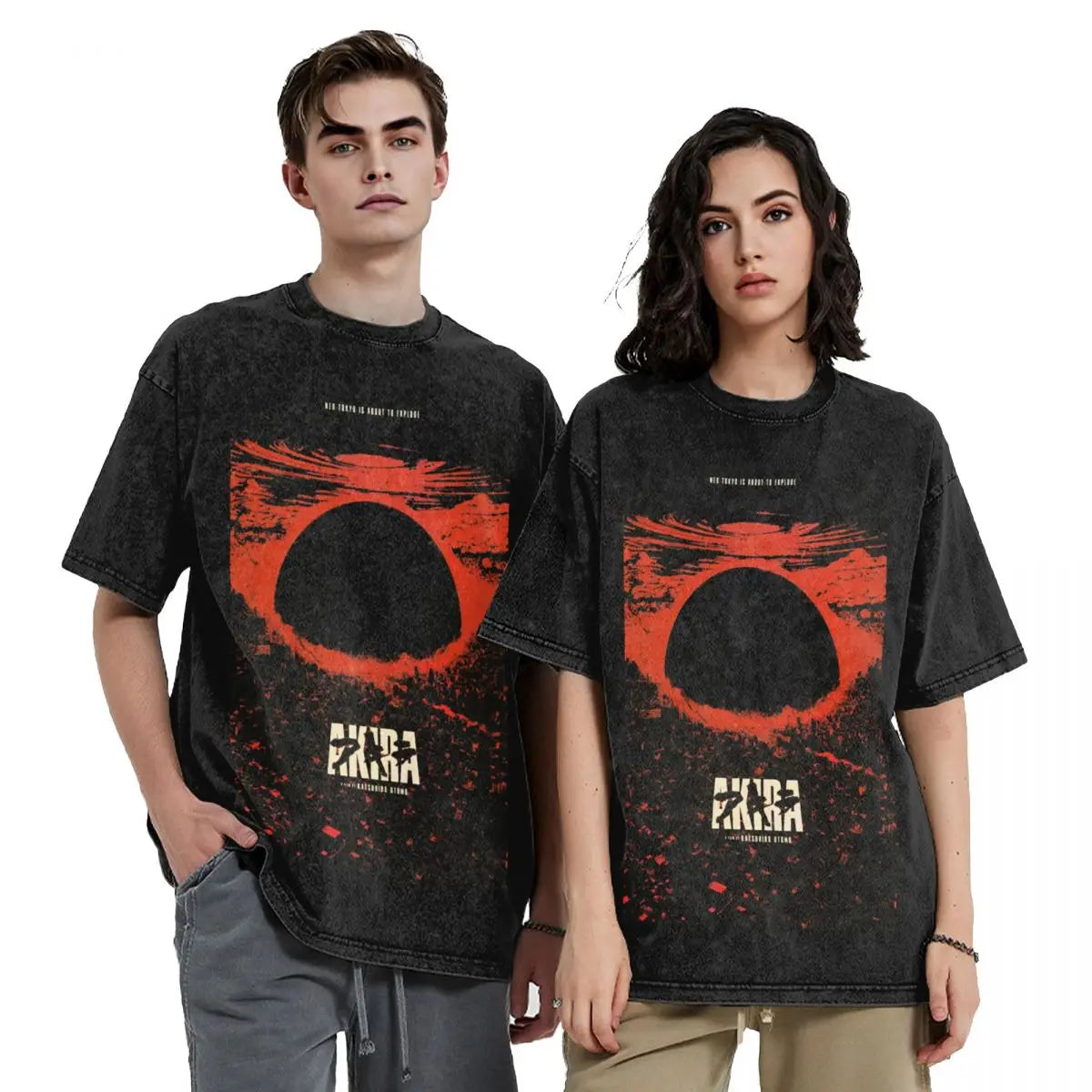 Trendy Japanese Anime Style Graphic Washed T-Shirt