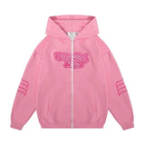 Sweat à capuche zippé à broderie artistique tendance