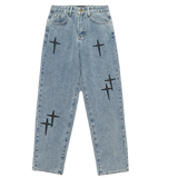 Vintage Star Print Denim Pants
