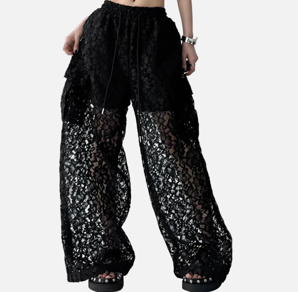 Hollow American Lace Retro Wide Leg Pants