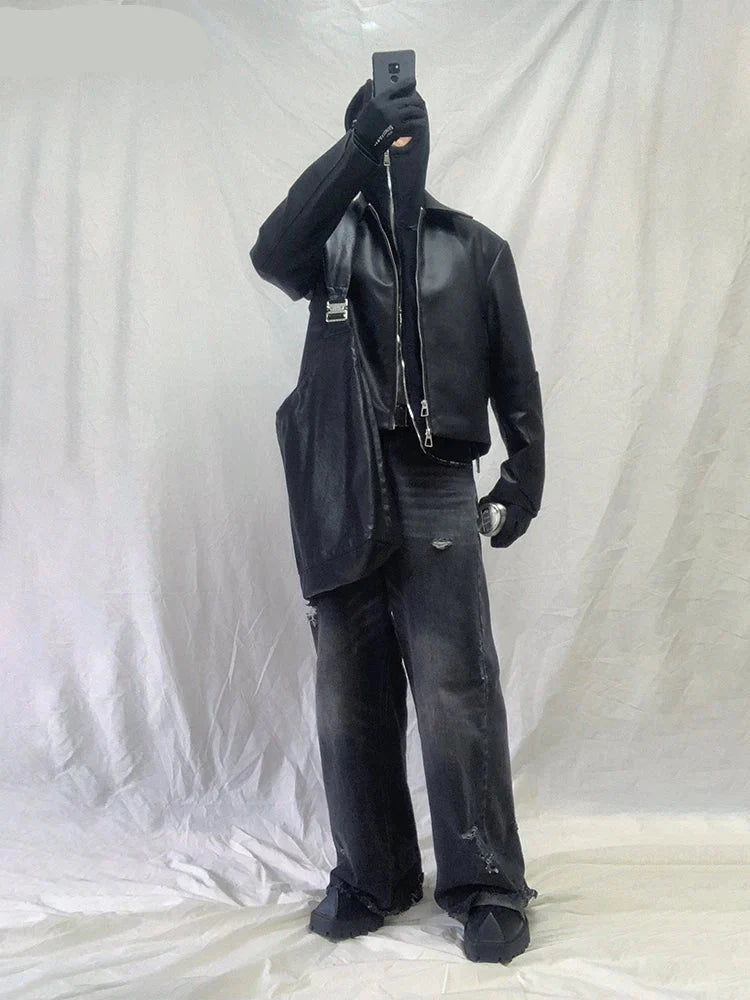 Veste légère en cuir PU noir