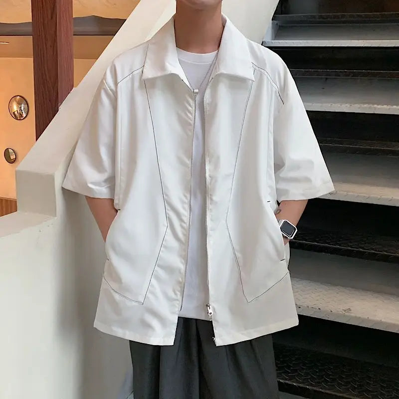 Chemise à manches courtes zippée décontractée à empiècements de fils brillants