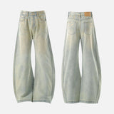 Chic Coated Printing Washed Wide Leg Jeans