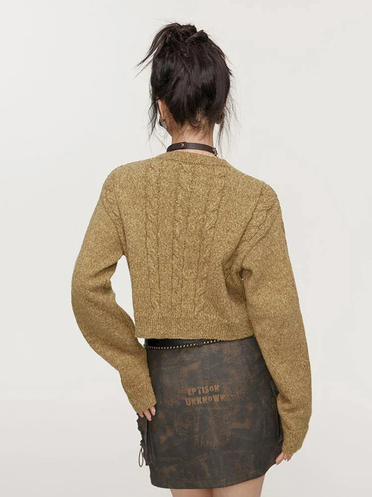 Women Vintage Hip Hop Retro Knitted Lace-Up Sweater