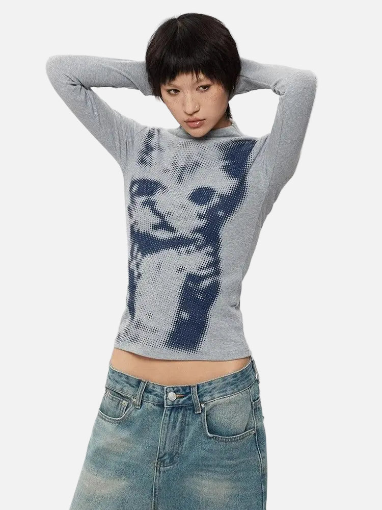 단열 고양이 프린트 긴팔 티셔츠