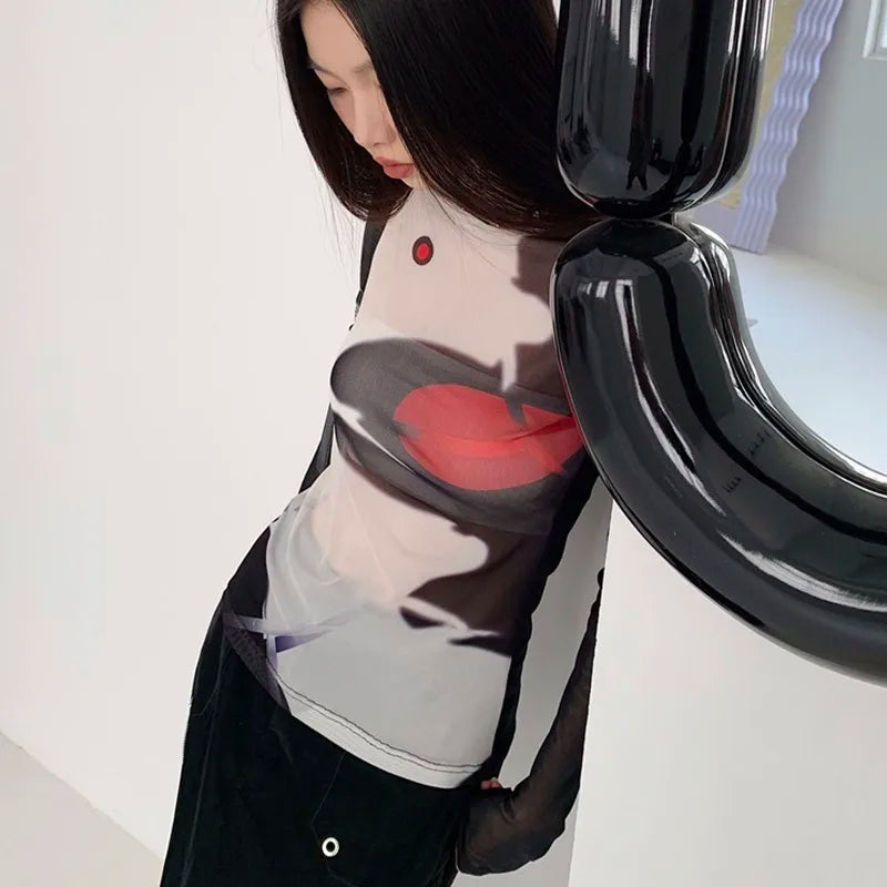 T-shirt Cyber ​​Y2K Mesh Grunge