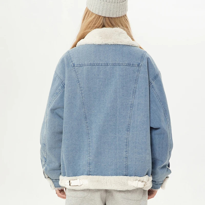 Sweet Blue Plush Lady Short Denim Jacket