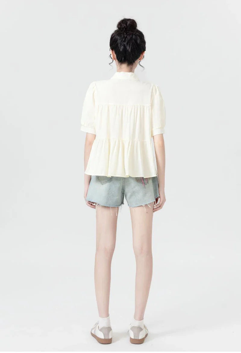 Chemise bouffante ample style japonais pour femme, idéale pour l'été à la coréenne.