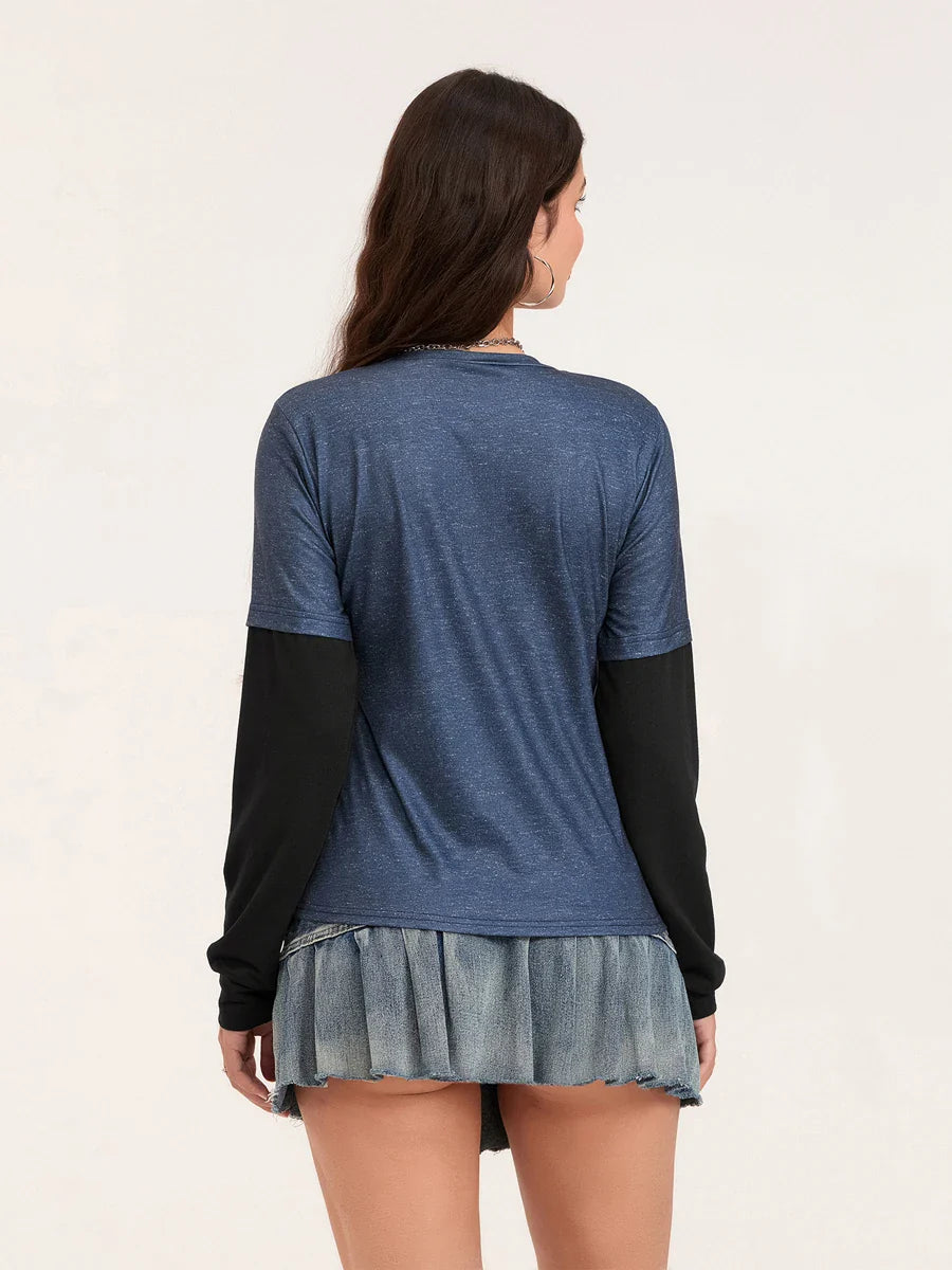 Women Patchwork Gothic Crew Neck T-Shirt