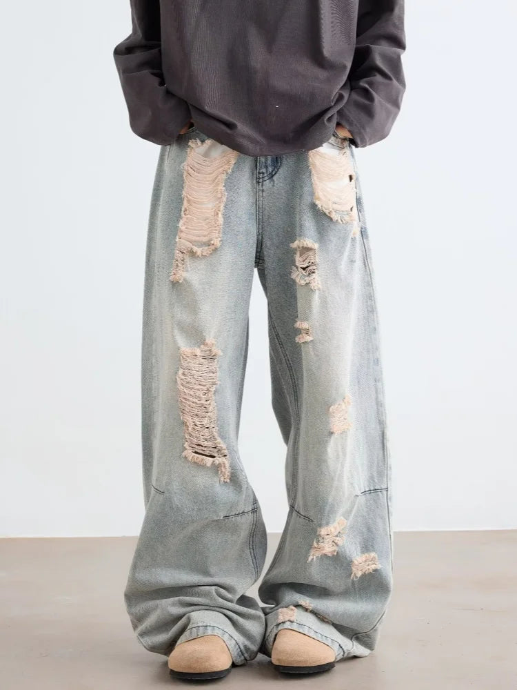 Gothic Blue Vintage Ripped Baggy Jeans