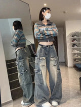 Pantalon cargo coréen ample rouillé pour femme
