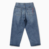 Red Retro Washed Drawstring Tapered Denim