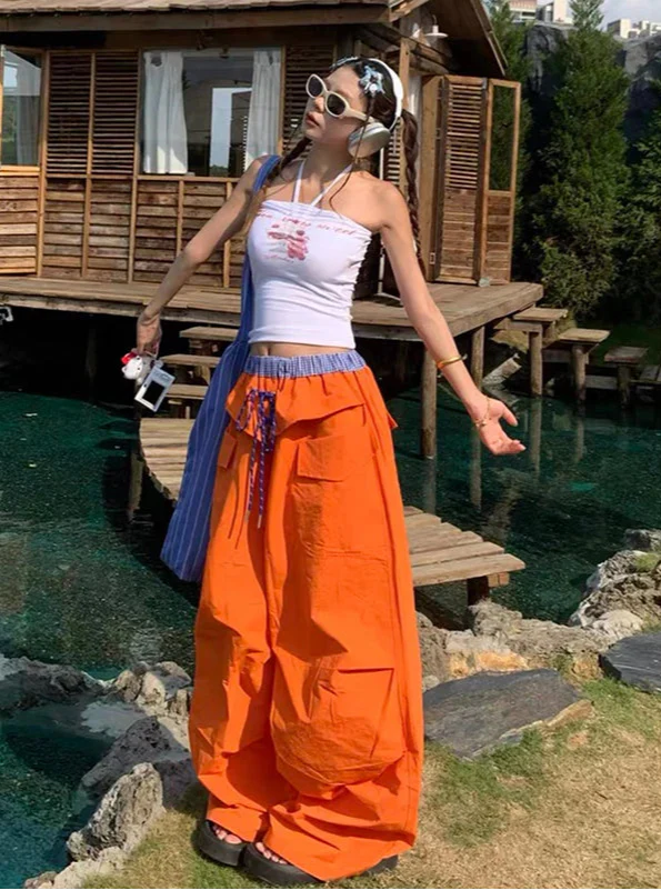 Premium Quick Drying Spliced Lace-Up Wide Leg Pants