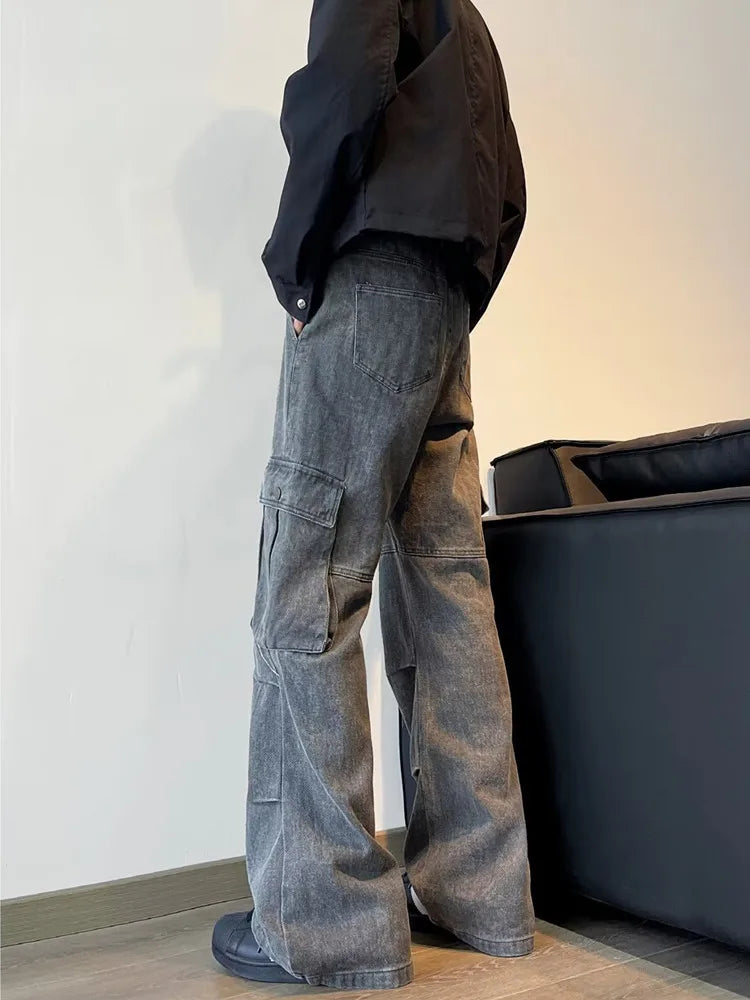 Jeans baggy plissés gris cyber vintage streetwear Y2K