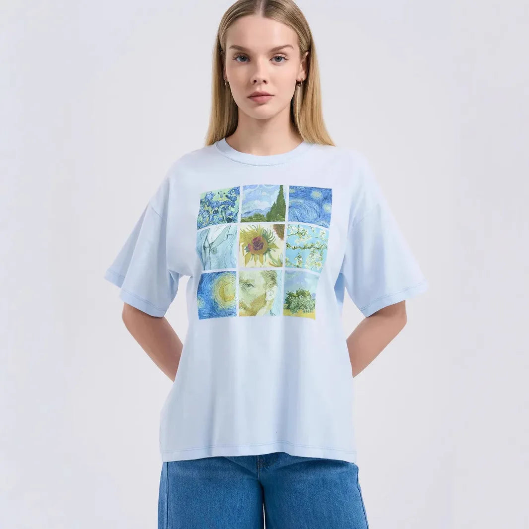新鮮なアメリカンY2KプリントグラフィックTシャツ