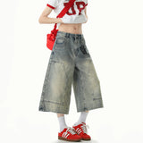 Streetwear Cool Patchwork Wide Leg Denim Jorts