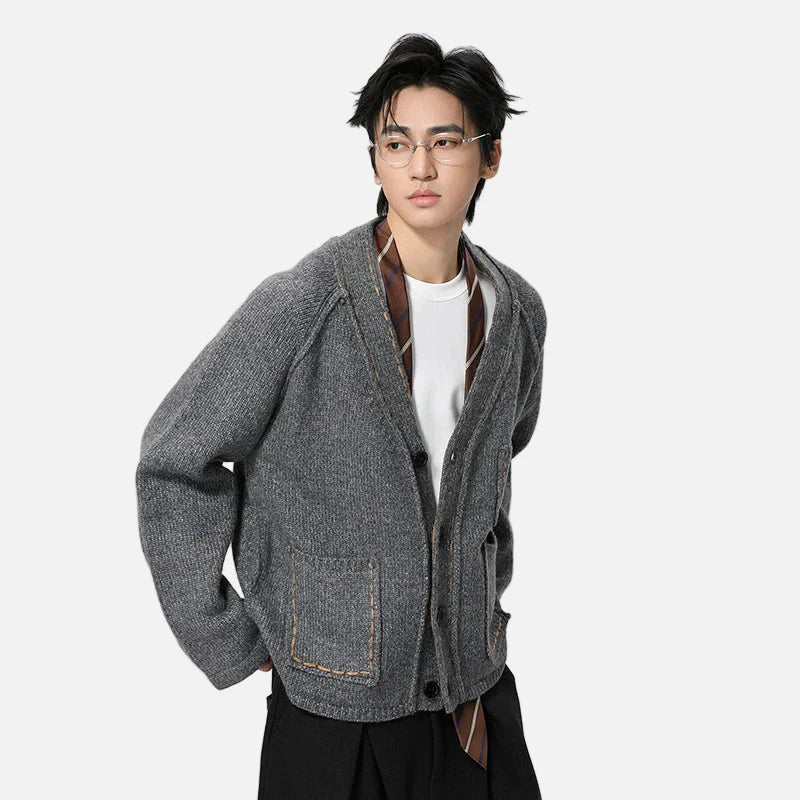 Cozy Contrast Color Wool V-Neck Knit Cardigan