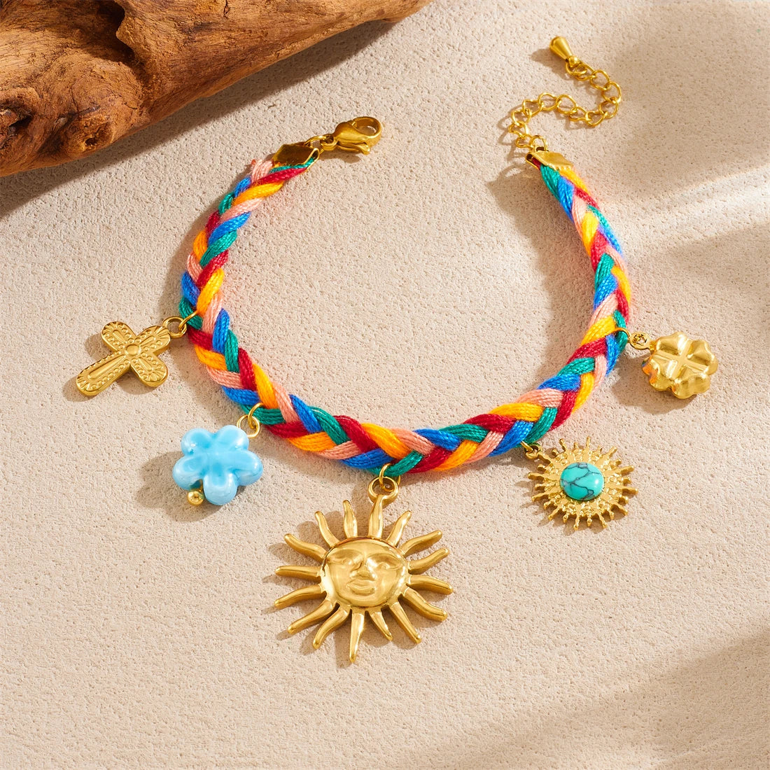 Colorful Vintage Flower Cross Bracelet