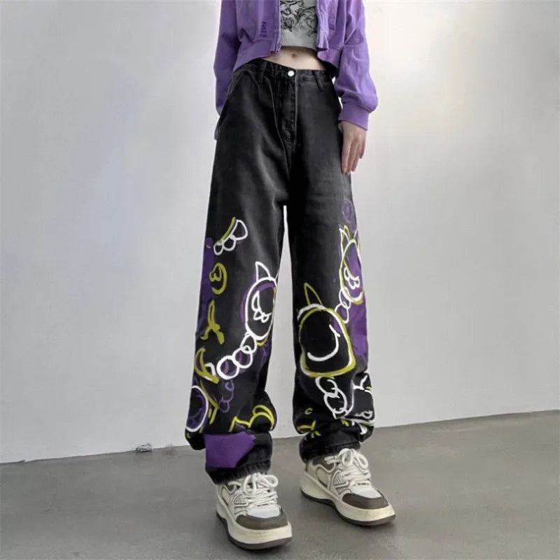 Vintage Y2K Hand-Painted High Waist Jeans